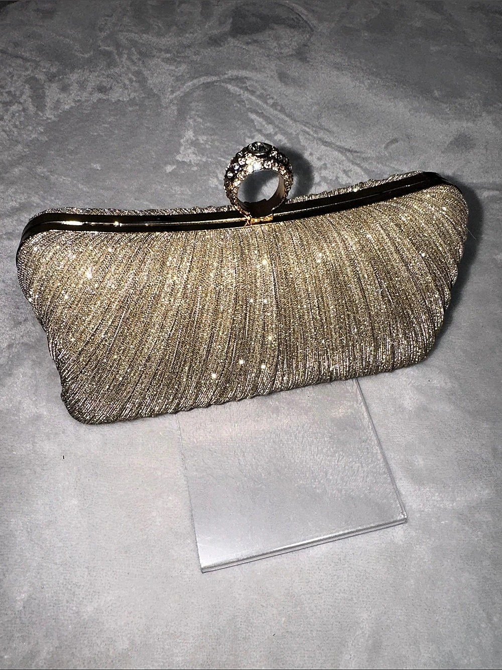 Metallic Gold Rhinestone Clutch Like New